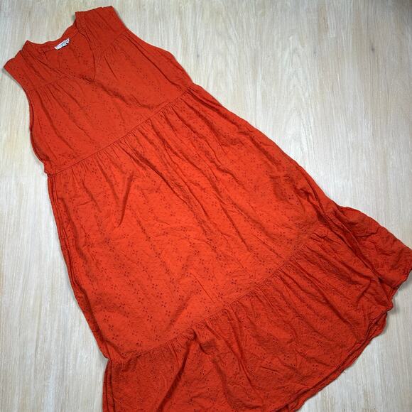Vanessa Zani New Made In Italy Orange Cotton Eyelet Midi Casual Dress Medium - Picture 6 of 12